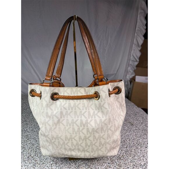 Michael Kors Jet Set Large Tote Bag Vanilla Cream Signature MK - Picture 2 of 12